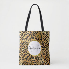 Bolsa Tote Padrão de impressão do leopardo no monograma Doura