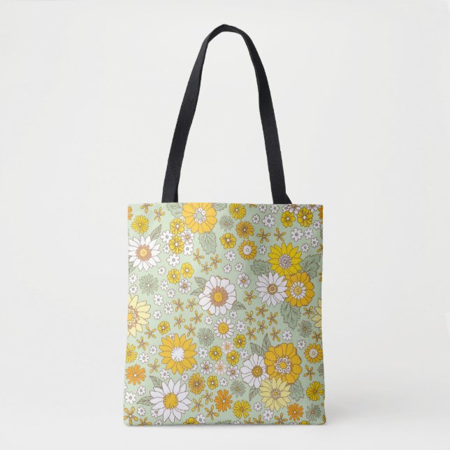 Bolsa Tote Padrão de Jardim Floral Amarelo (Frente)