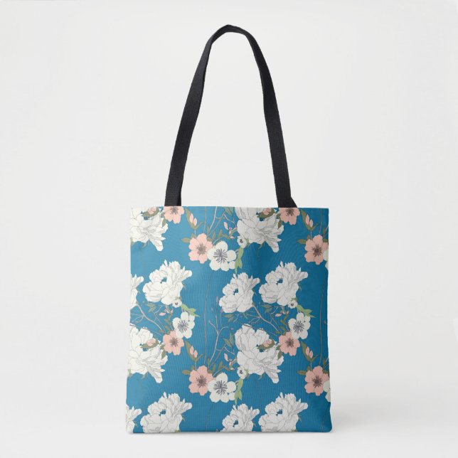 Bolsa Tote Padrão de Jardim Floral Branco (Frente)