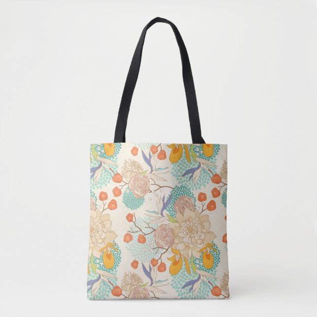 Bolsa Tote Padrão de Jardim Floral Colorido (Frente)