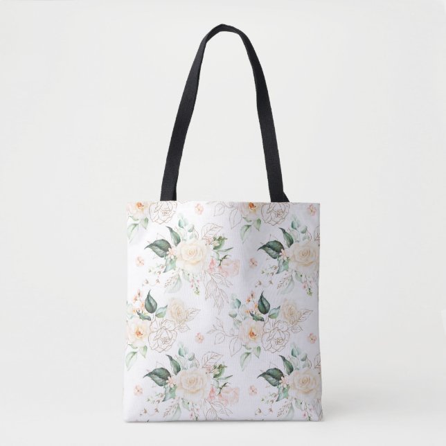 Bolsa Tote Padrão de Jardim Floral rosa (Frente)
