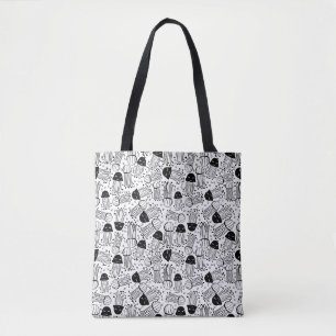 Bolsa Tote Padrão de jellyfish em desenho preto e branco