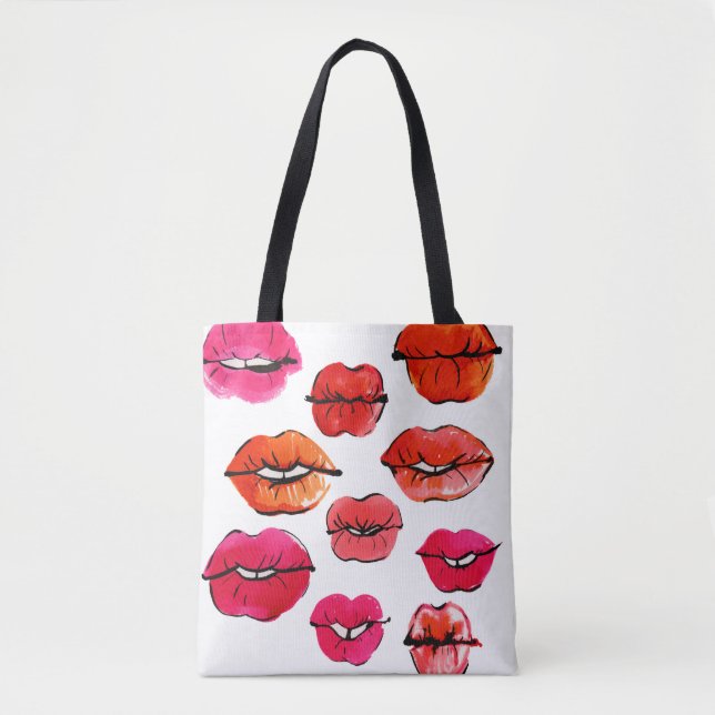 Bolsa Tote Padrão de lábios de Aquarela (Frente)