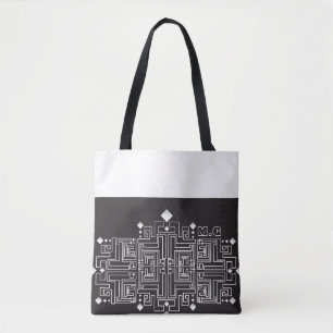 Bolsa Tote Padrão de Labirinto Preto e Branco Monogramado