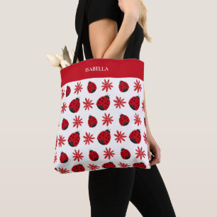 Bolsa Tote Padrão de Ladybug Red Daisy Personalizado
