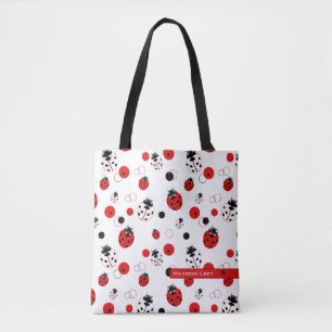 Bolsa Tote Padrão de Ladybug vermelho, preto e branco simples