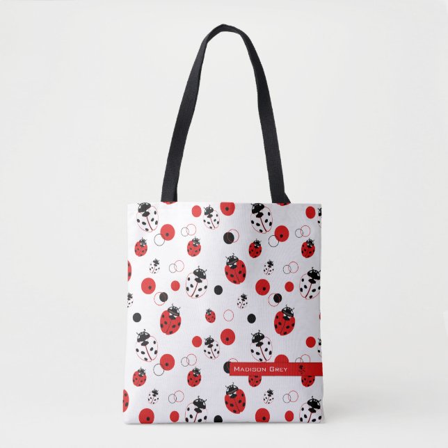 Bolsa Tote Padrão de Ladybug vermelho, preto e branco simples (Frente)