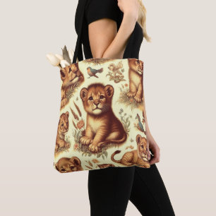 Bolsa Tote Padrão de Leão de Bebê Cute Vintage
