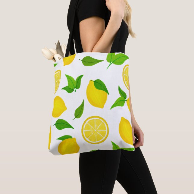 Bolsa Tote Padrão de Lemons Amarelos de Verão (Close Up)