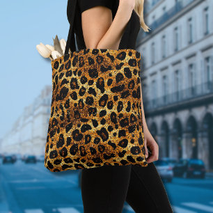 Bolsa Tote Padrão de Leopardo Luxuoso Dourado Marrom Ferrugem
