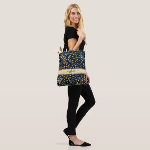Bolsa Tote Padrão de Leopardo Preto Bronze Monograma