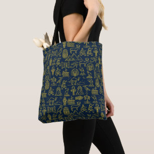 Bolsa Tote padrão de letras do antigo Egito é repetido
