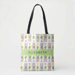 Bolsa Tote Padrão De Lhamas, Alpacas, Cactus, Seu Nome
