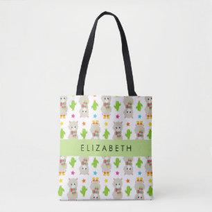 Bolsa Tote Padrão De Lhamas, Alpacas, Cactus, Seu Nome