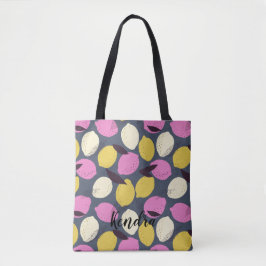 Bolsa Tote Padrão de limão amarelo-rosa-abstrato Violet