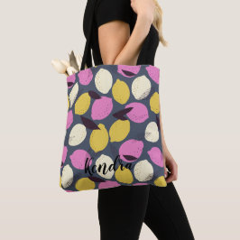 Bolsa Tote Padrão de limão amarelo-rosa-abstrato Violet