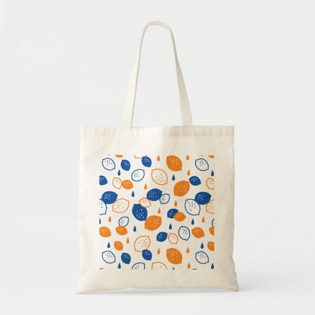 Bolsa Tote Padrão de limão azul e laranja, com Frutas empinad (Frente)