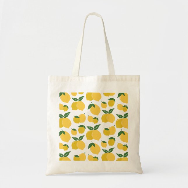Bolsa Tote Padrão De Limão Fruta Retroativa Amarelo Em Branco (Frente)