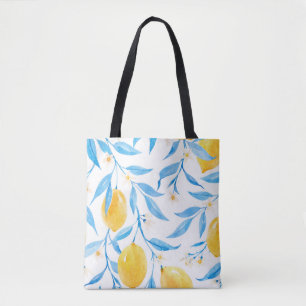 Bolsa Tote Padrão De Limões De Aquarela Desenhados À Mão