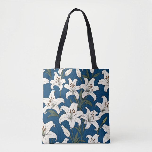 Bolsa Tote Padrão de lírios de páscoa branca (Frente)