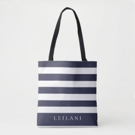 Bolsa Tote Padrão de Listra Azul Marinho Moderno