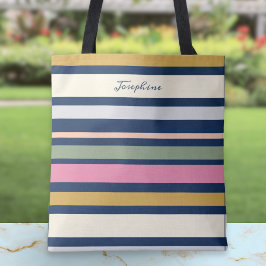 Bolsa Tote Padrão de Listra Moderna Personalizado em Letra El