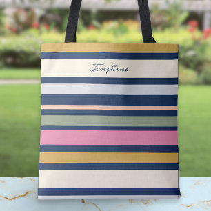 Bolsa Tote Padrão de Listra Moderna Personalizado em Letra El