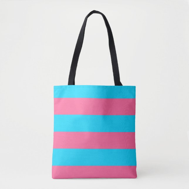 Bolsa Tote Padrão de Listras Azuis Rosa  (Frente)