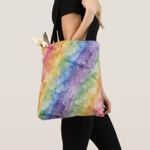 Bolsa Tote Padrão de Listras de Aquarela Arco-Íris