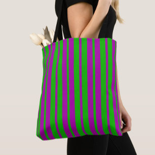 Bolsa Tote Padrão de Listras Elegantes Roxo Verde Design