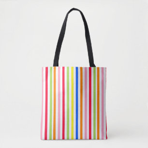 Bolsa Tote Padrão de Listras Vibrantes e Coloridas Design
