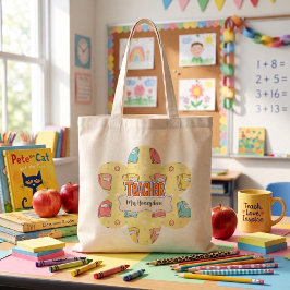 Bolsa Tote Padrão de Livro Escolar do Professor Amarelo