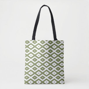 Bolsa Tote Padrão de losango verde-oliva e branco