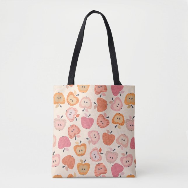 Bolsa Tote Padrão de maçã cor-de-rosa e laranja (Frente)
