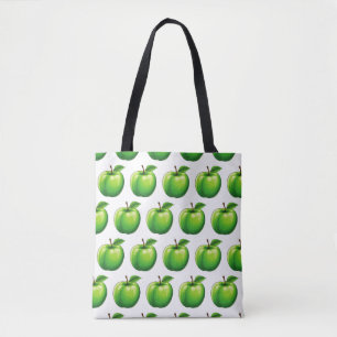 Bolsa Tote Padrão de Maçã de Cartoonaria Verde com Aquarela