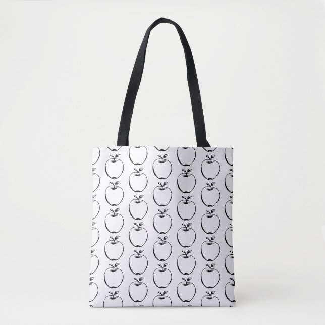 Bolsa Tote Padrão de Maçã Simples de Arte Negra (Frente)