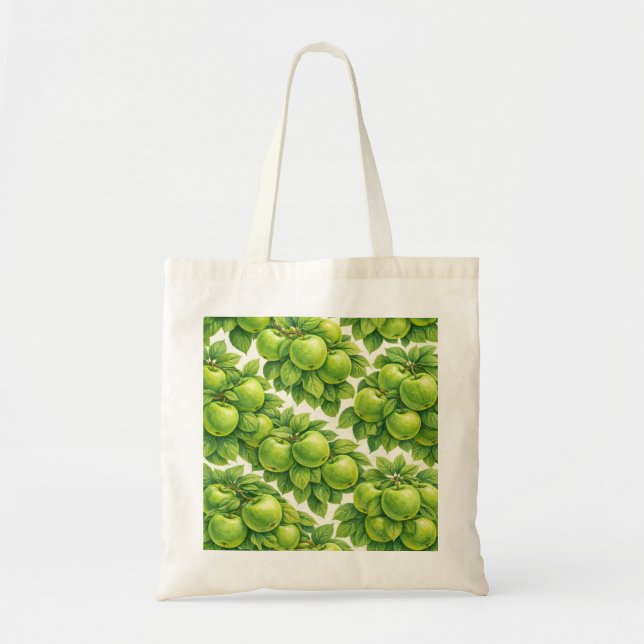 Bolsa Tote Padrão de Maçã Verde (Frente)