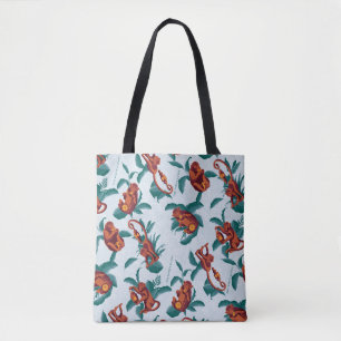 Bolsa Tote Padrão de Macacos Reproduzíveis do Lotus Branco