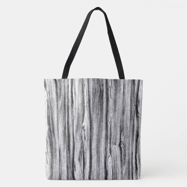 Bolsa Tote Padrão de madeiras secas - preto, branco e cinza (Frente)