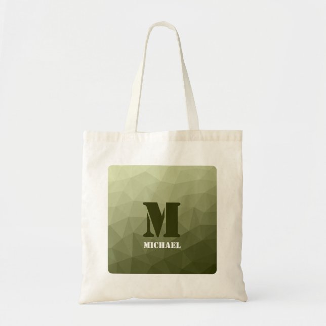 Bolsa Tote Padrão de malha geométrica verde claro do exército (Frente)