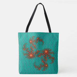Bolsa Tote Padrão de Mandala Abstrato Preto e Turquesa