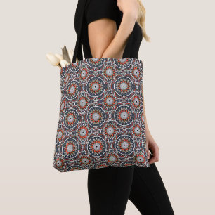 Bolsa Tote Padrão de mandala islâmica antiga laranja