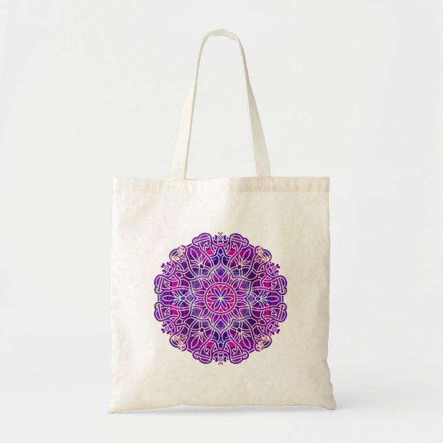 Bolsa Tote Padrão de Mandala rosa e roxo (Frente)
