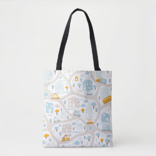 Bolsa Tote Padrão de Mapa de Vizinhança de Pastel Bonito