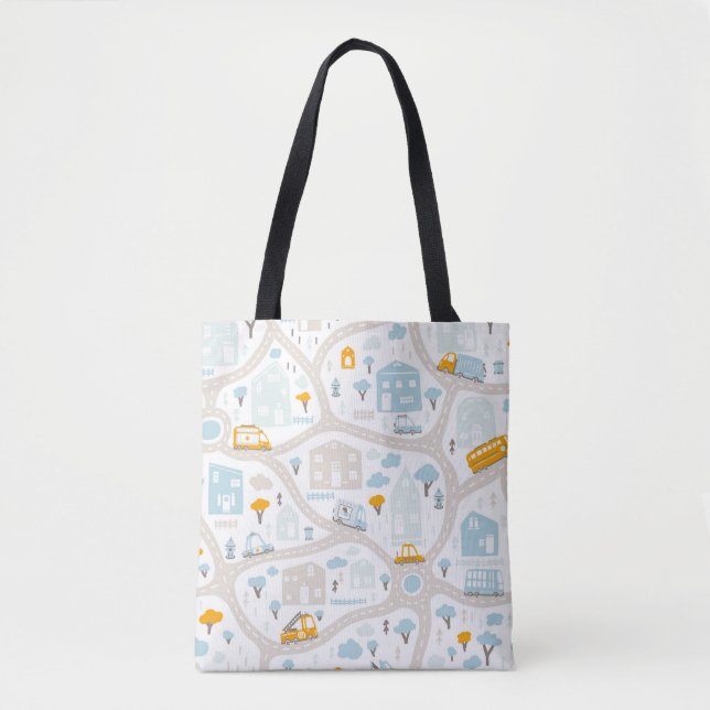 Bolsa Tote Padrão de Mapa de Vizinhança de Pastel Bonito (Frente)