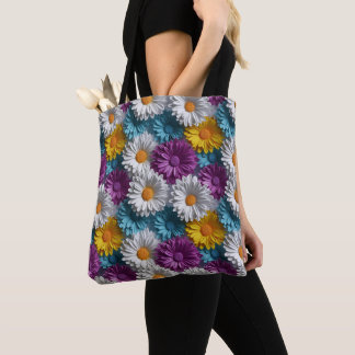Bolsa Tote Padrão de margarida 3D incolor