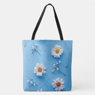 Bolsa Tote Padrão de margarida floral - Azul claro