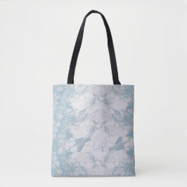 Bolsa Tote Padrão de mármore azul claro e branco