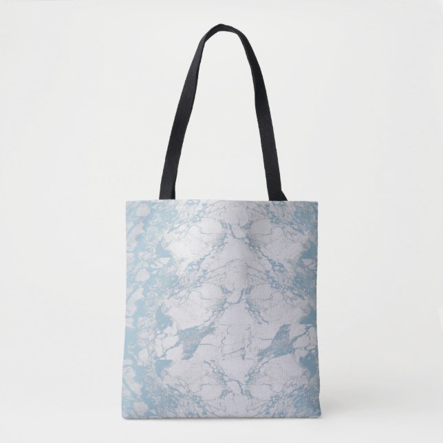Bolsa Tote Padrão de mármore azul claro e branco (Frente)