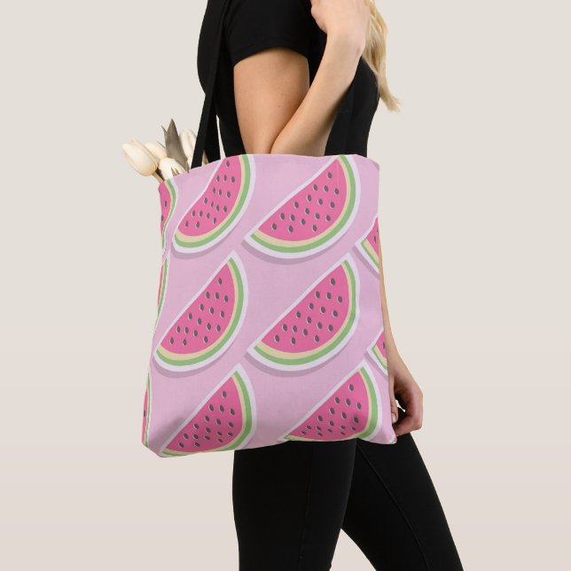 Bolsa Tote Padrão de Melancia Rosa Fofo (Close Up)